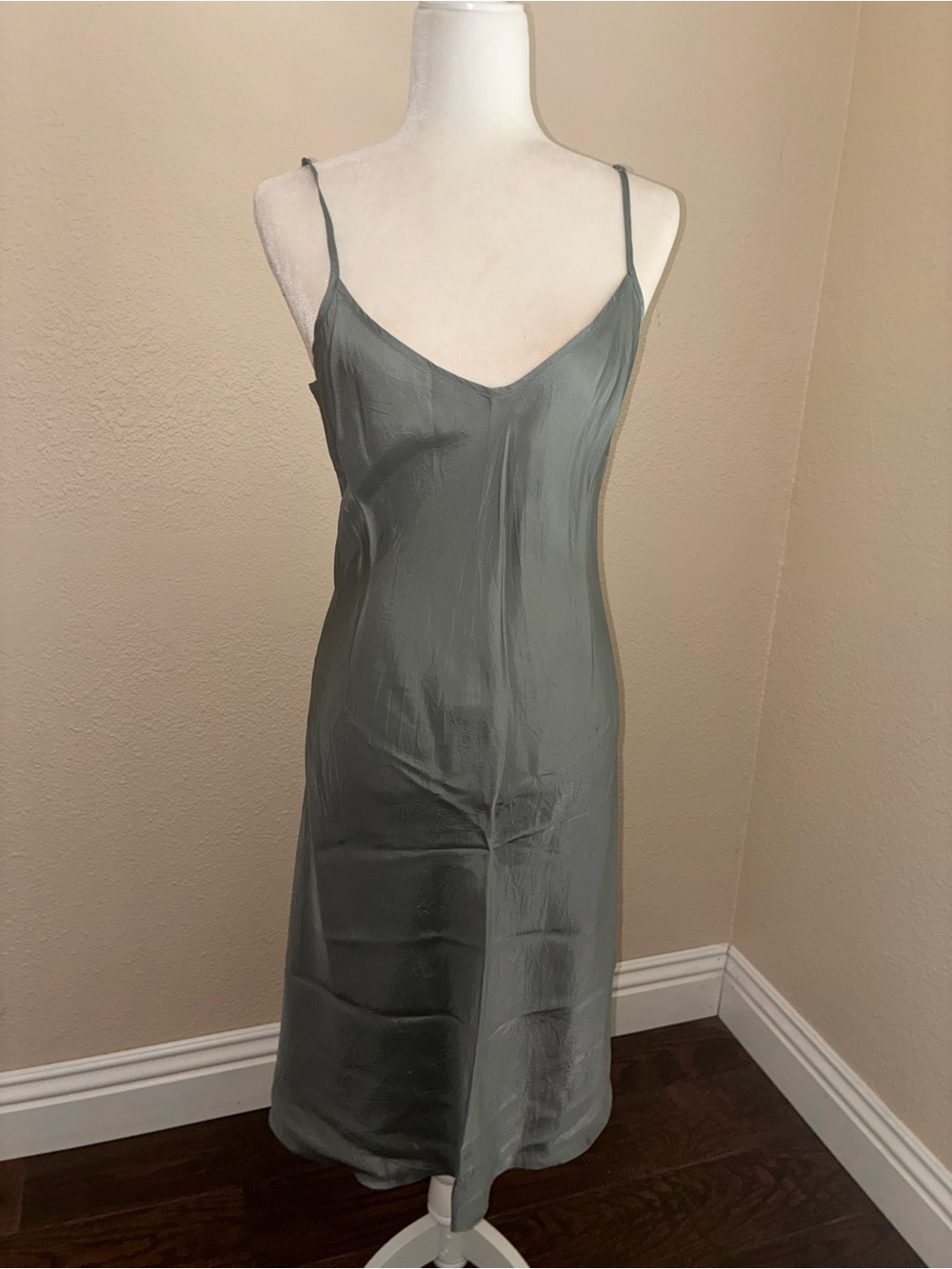 Organic John Patrick small Cotton Silky V-Neck Slip Dress in Slate Gray New